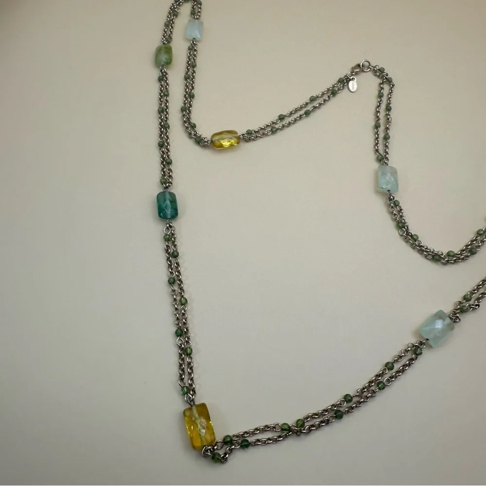 Vintage Monet 36” Gold Tone Necklace Multi Color Glass Beads Chain - Picture 8 of 9